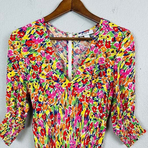 Rixo Floral Maxi Dress Short Sleeve Spring V Neck - 2 - Picture 5 of 6